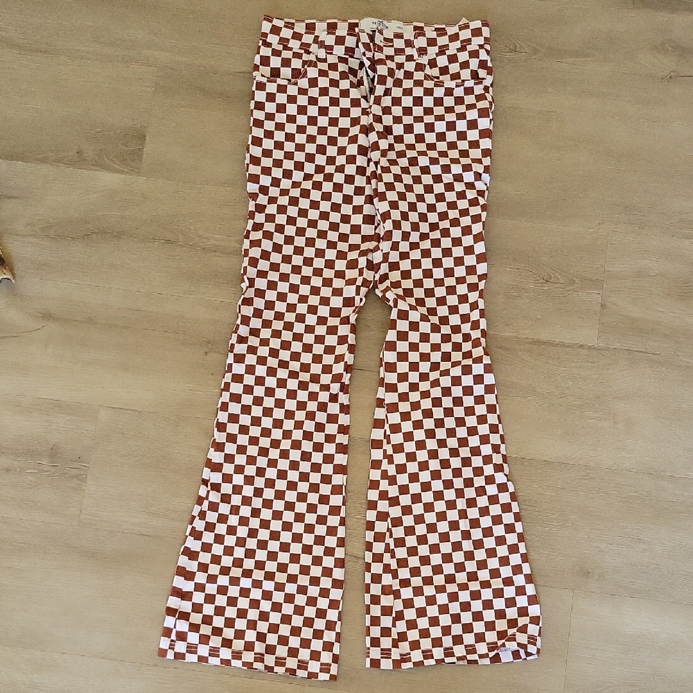 Hollister Brown and White Checkered Pants
